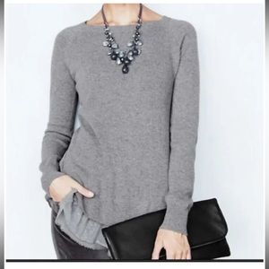 Garnet Hill Light Grey Lace Shirttail Trim Crew Neck Cashmere Sweater size XS